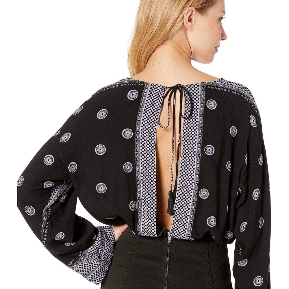 Intimately Free People XS On Board Bodysuit Black and Lavender deep V-Neck